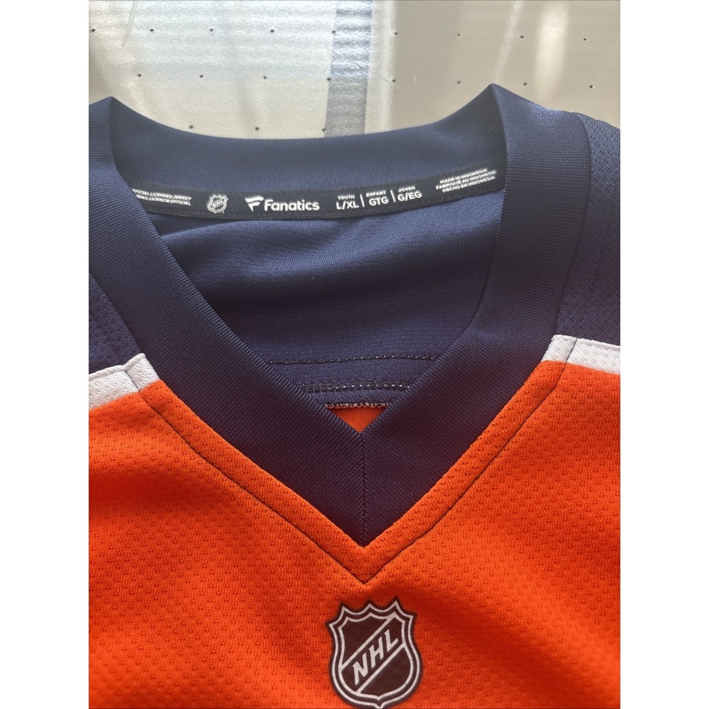 Fanatics Size Youth L/XL Oilers Orange, Blue , And White Jersey - Picture 3 of 5
